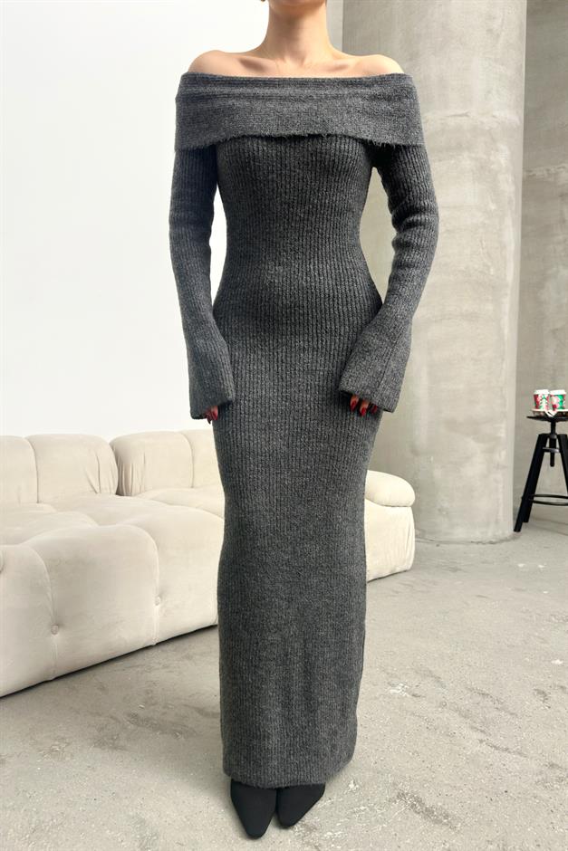 Boat Neck Long Knit Dress HARD COAL 9264-E
