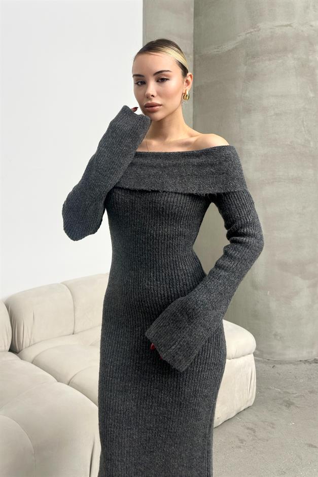 Boat Neck Long Knit Dress HARD COAL 9264-E