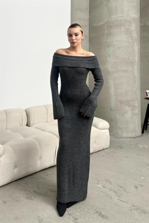 Boat Neck Long Knit Dress HARD COAL 9264-E