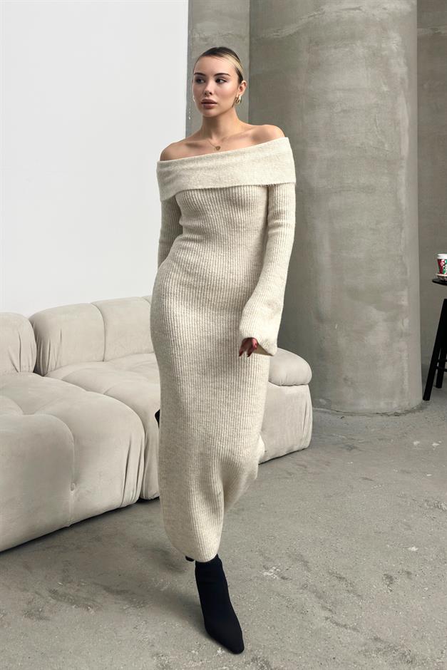 Boat Neck Long Knit Dress IVORY 9264-E