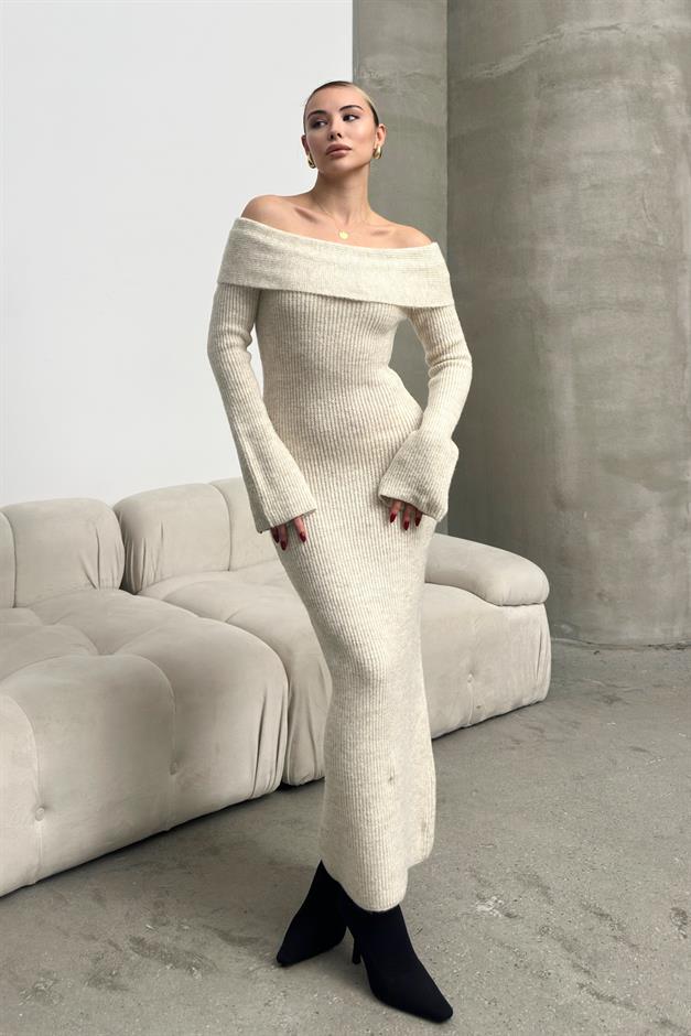 Boat Neck Long Knit Dress IVORY 9264-E