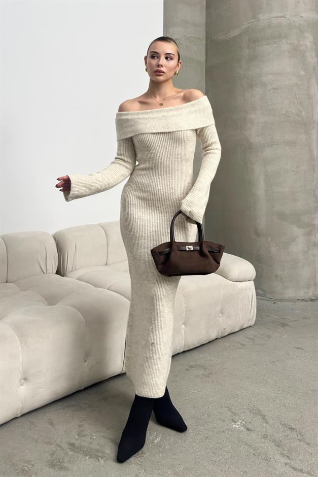 Boat Neck Long Knit Dress IVORY 9264-E