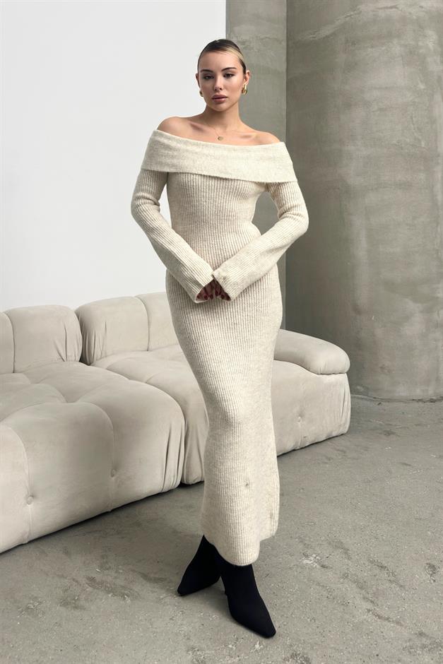 Boat Neck Long Knit Dress IVORY 9264-E