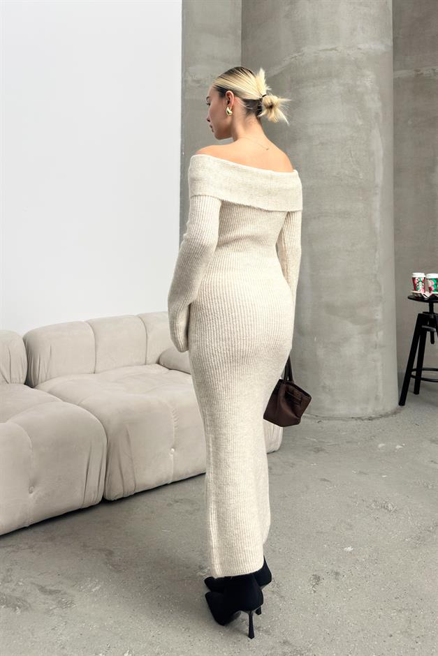 Boat Neck Long Knit Dress IVORY 9264-E