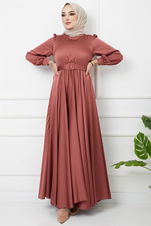 فستان سهرة واسع مع حزام إكسسوار ورد مجفف 1602