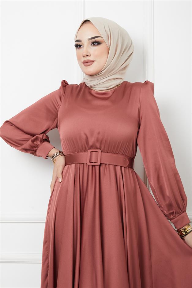 فستان سهرة واسع مع حزام إكسسوار ورد مجفف 1602