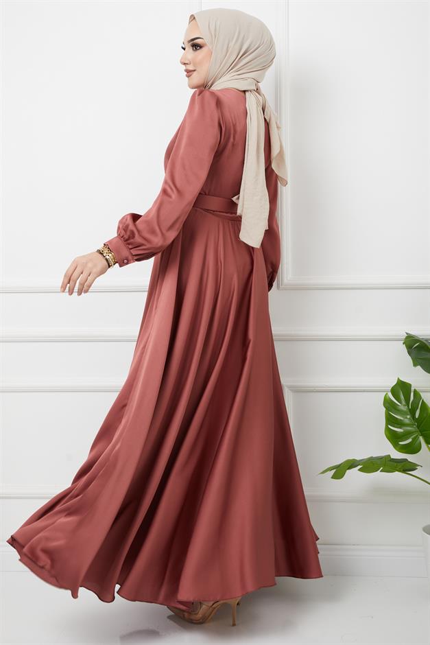 فستان سهرة واسع مع حزام إكسسوار ورد مجفف 1602