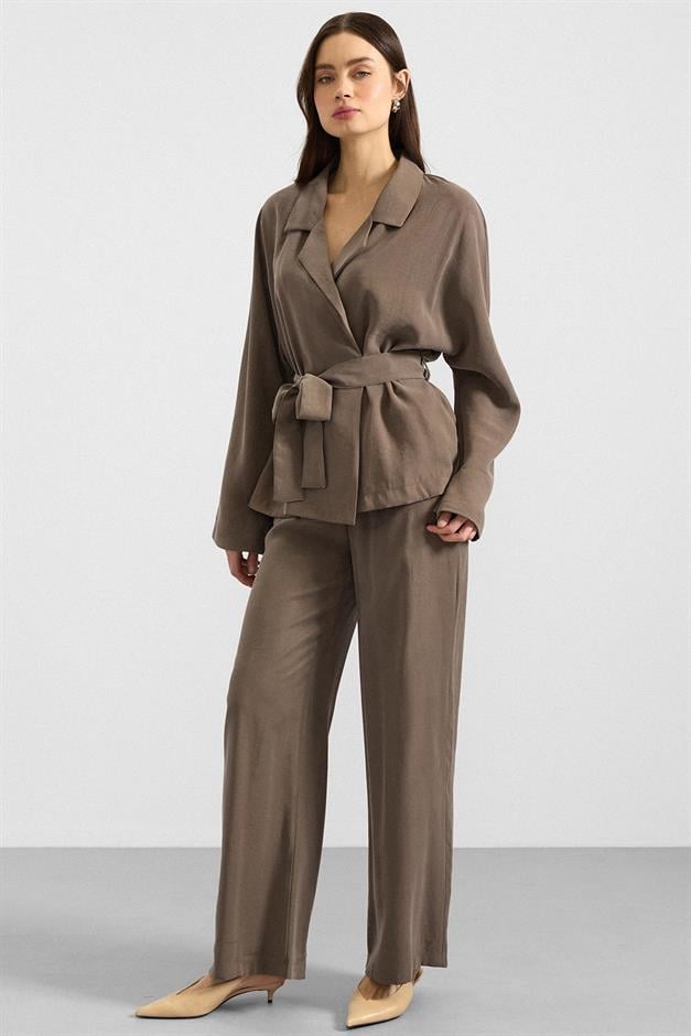 Kemer Bağlamalı Oversize Modal Ceket HAKİ 8287