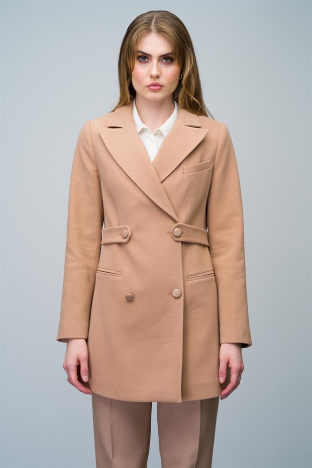 Double-Breasted Short Coat with Belt Detail CAMEL 3017