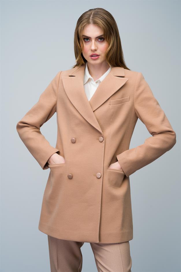 Double-Breasted Short Coat with Belt Detail CAMEL 3017