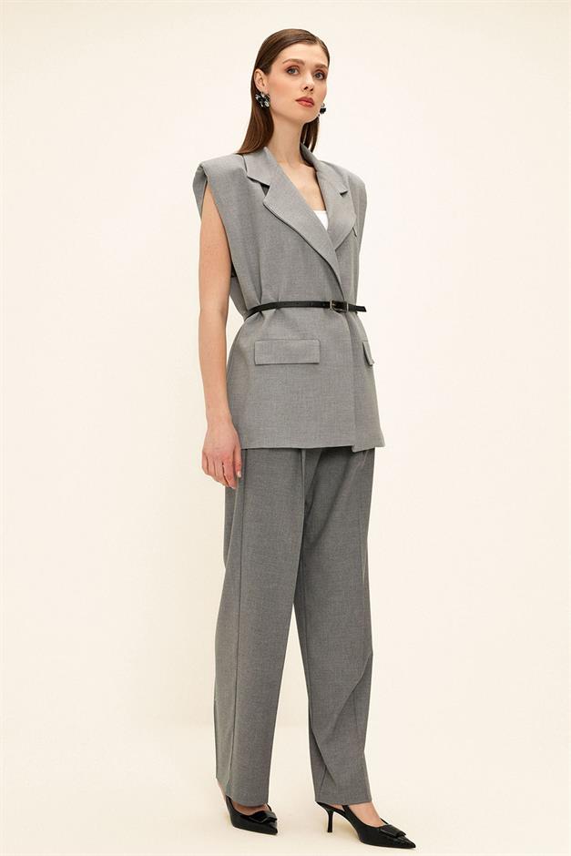 Oversized Vest with Belt Detail GREY 8261
