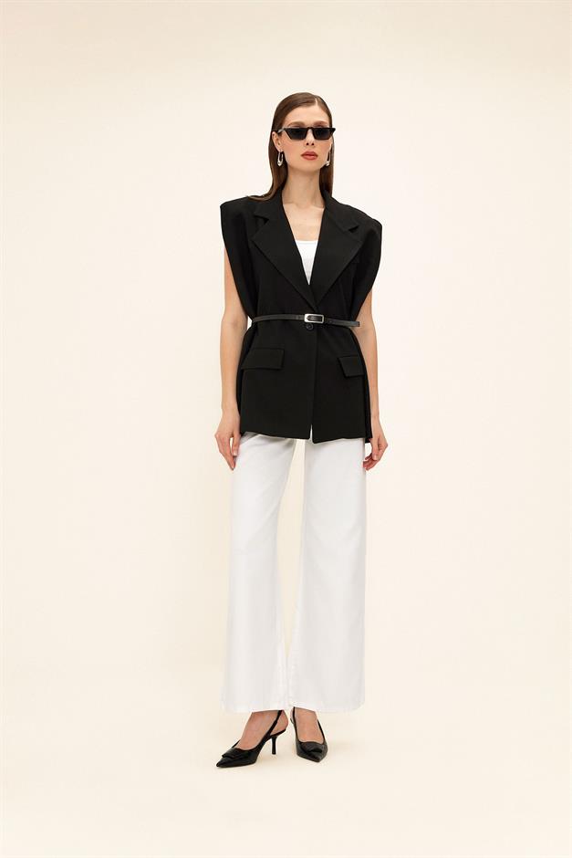 Oversized Vest with Belt Detail BLACK 8261
