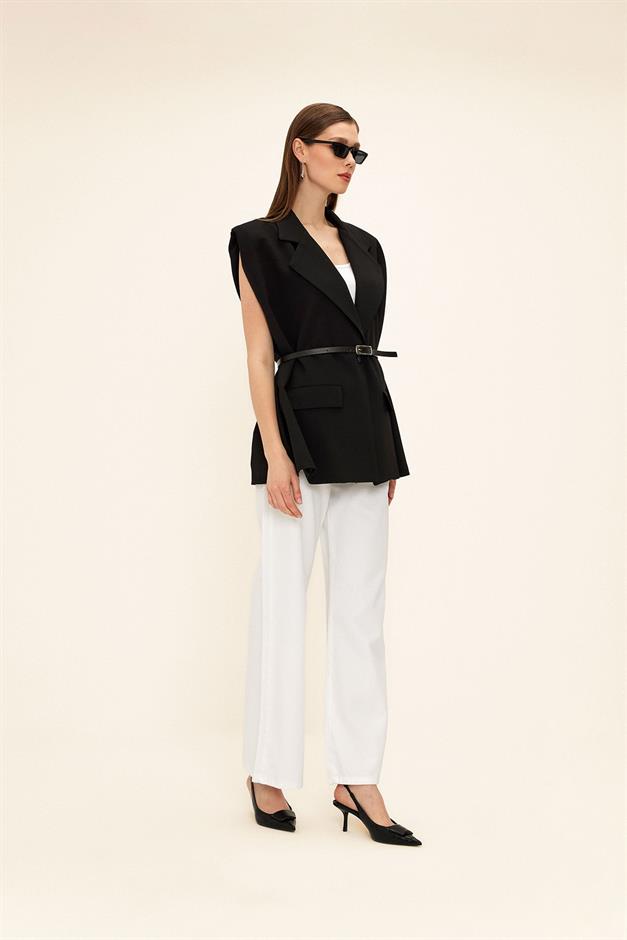 Oversized Vest with Belt Detail BLACK 8261