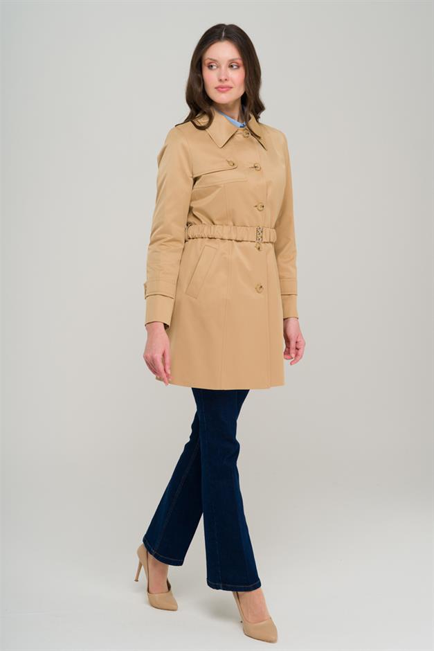 معطف ترنش قصير مع حزام برباط وبطانة مقاومة للماء كامل 6684