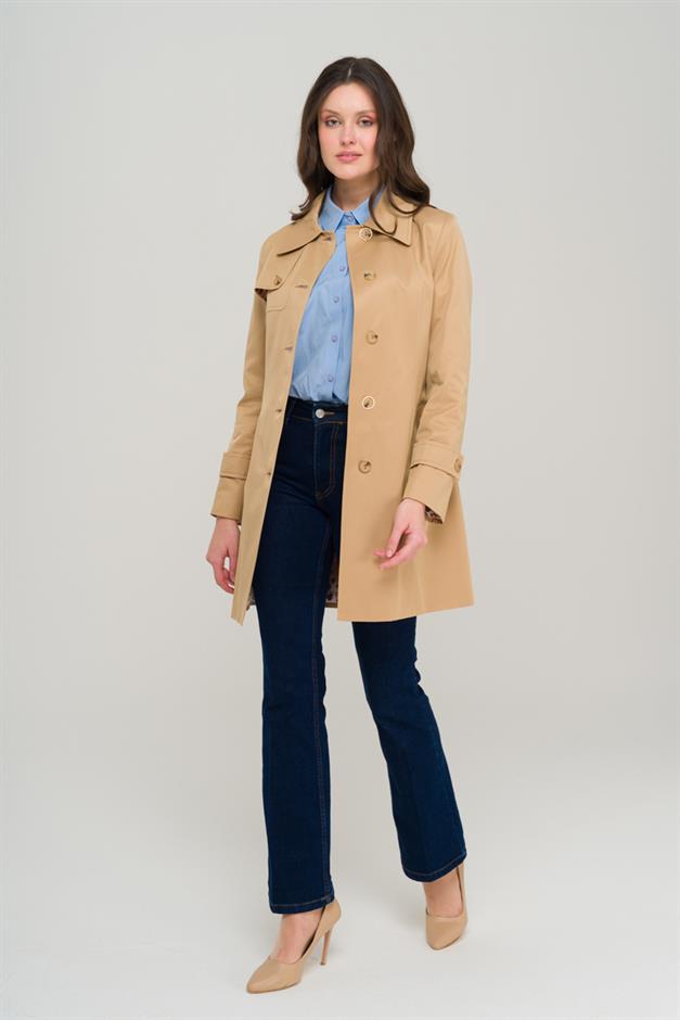 معطف ترنش قصير مع حزام برباط وبطانة مقاومة للماء كامل 6684