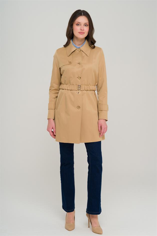 معطف ترنش قصير مع حزام برباط وبطانة مقاومة للماء كامل 6684