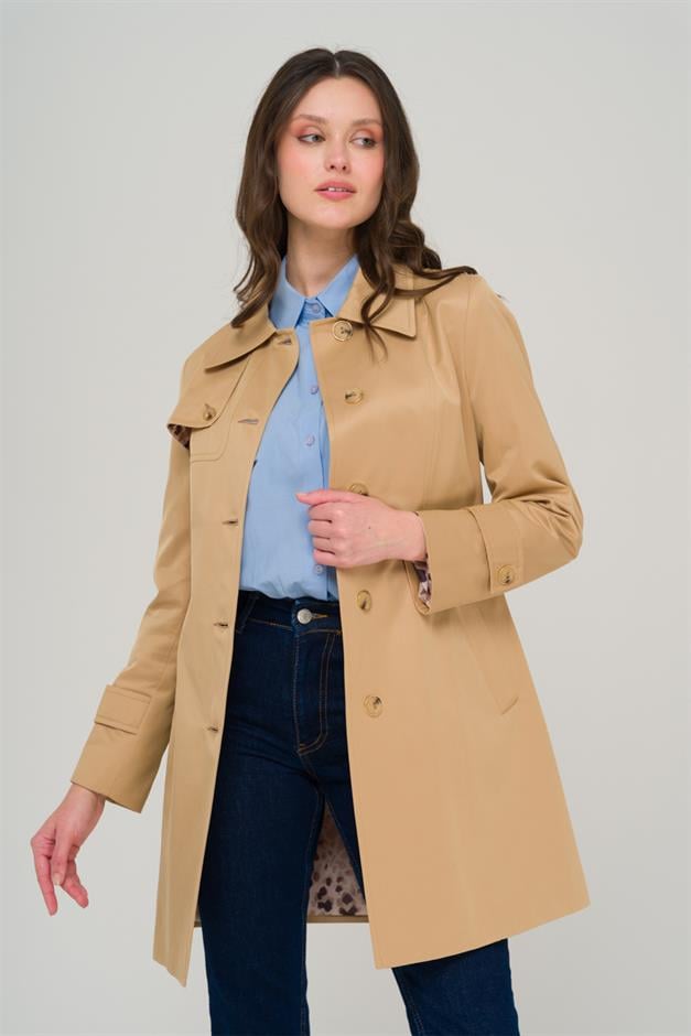 معطف ترنش قصير مع حزام برباط وبطانة مقاومة للماء كامل 6684