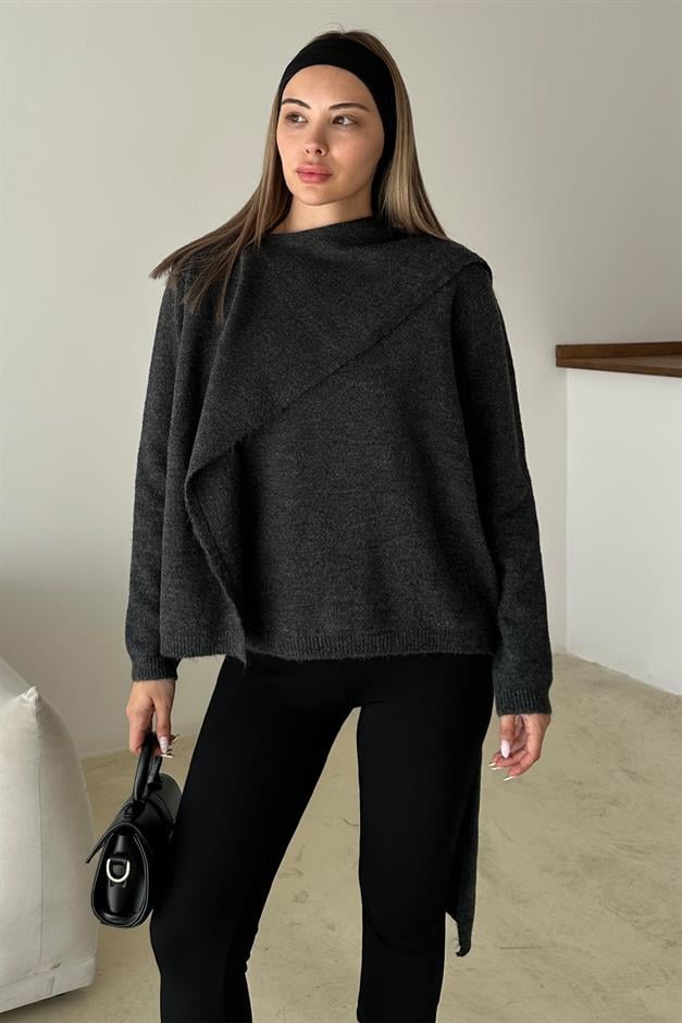 Self-Wrap Knitted Sweater HARD COAL 8266