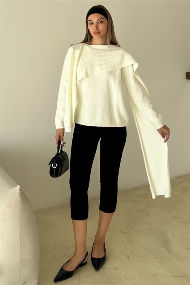 Self-Wrap Knitted Sweater IVORY 8266