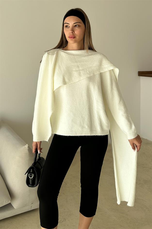 Self-Wrap Knitted Sweater IVORY 8266