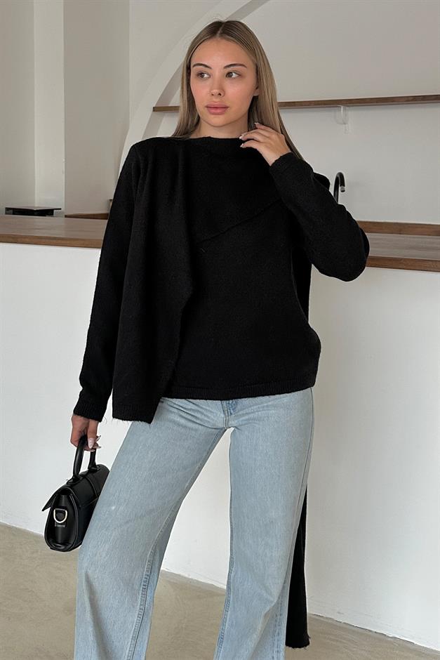 Self-Wrap Knitted Sweater BLACK 8266