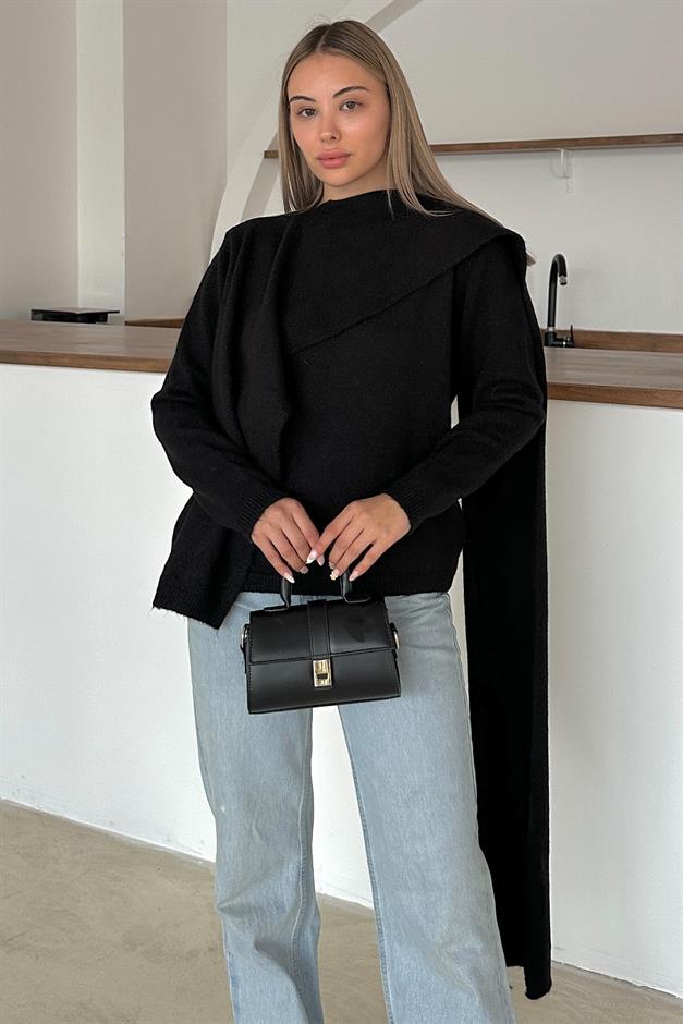 Self-Wrap Knitted Sweater BLACK 8266