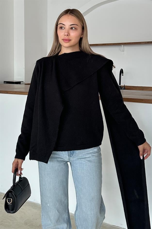 Self-Wrap Knitted Sweater BLACK 8266