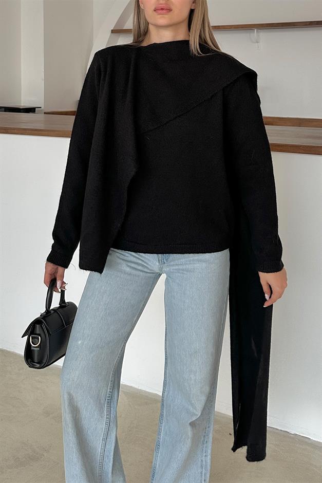 Self-Wrap Knitted Sweater BLACK 8266