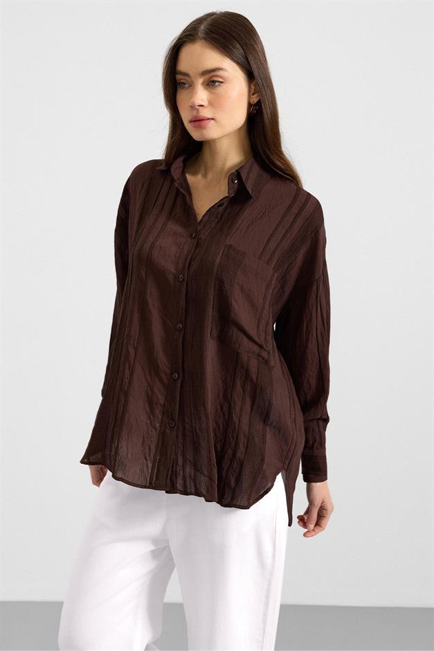 Kendinden Desenli Salaş Gömlek KAHVE 9408