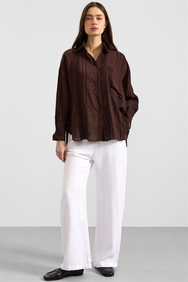 Kendinden Desenli Salaş Gömlek KAHVE 9408