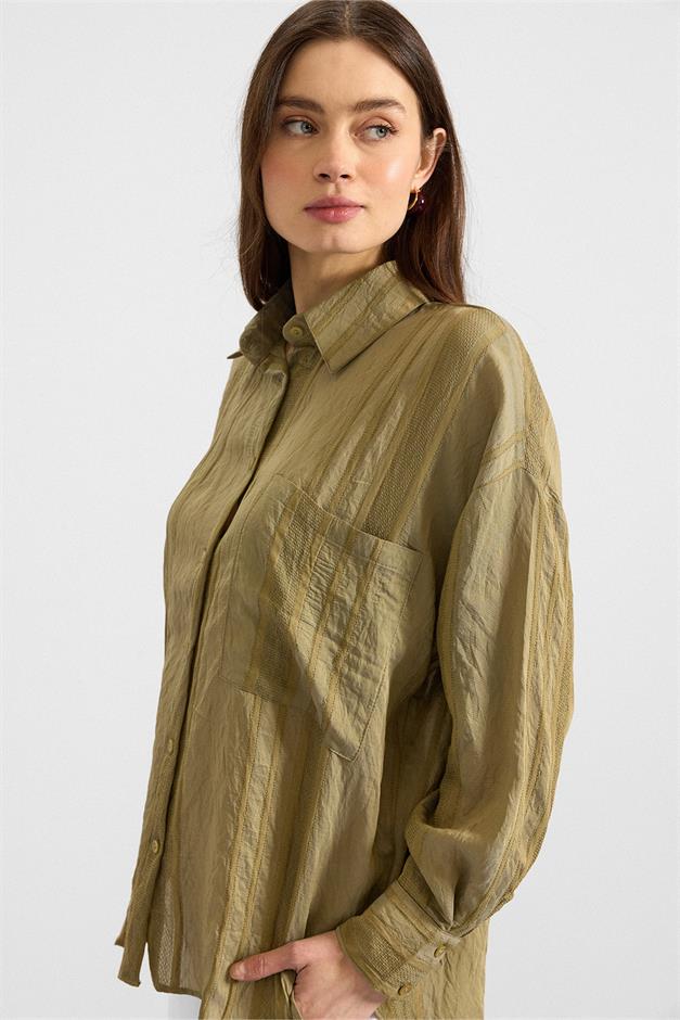 Kendinden Desenli Salaş Gömlek YEŞİL 9408