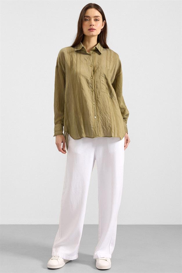 Kendinden Desenli Salaş Gömlek YEŞİL 9408