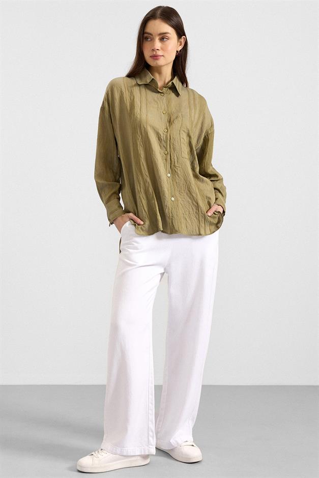 Kendinden Desenli Salaş Gömlek YEŞİL 9408