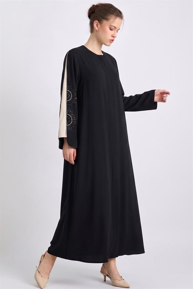Kolları Garni ve Taş Detaylı Ferace SİYAH 6854