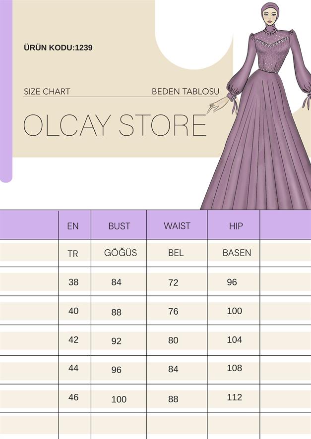 فستان سهرة حرير من يورغو للحجاب بأكمام وواجهة مزينة بالأحجار مثل 1239