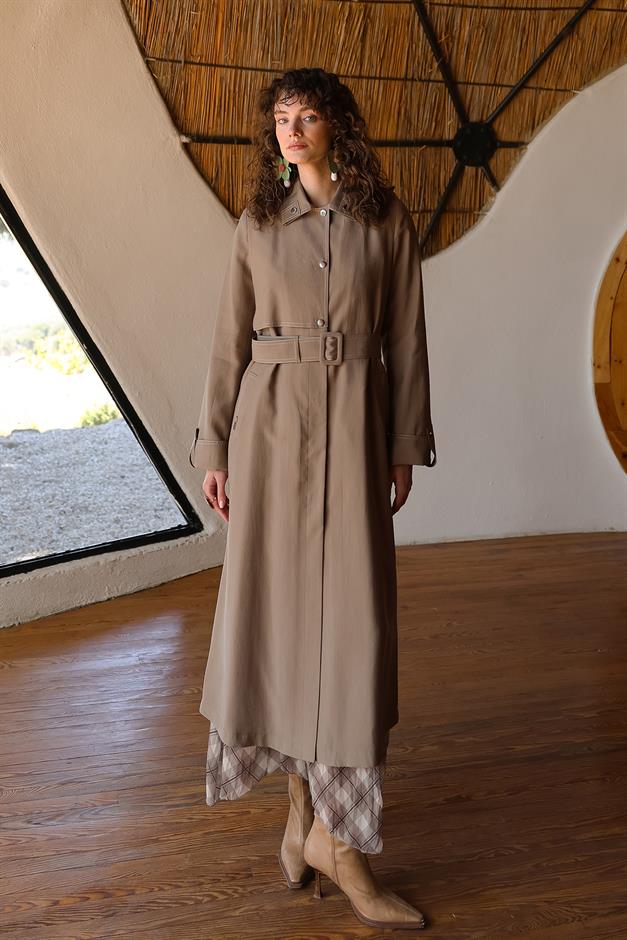 Unlined Modal Trench Coat with Contrast Stitching Detail A.COFFEE 6717