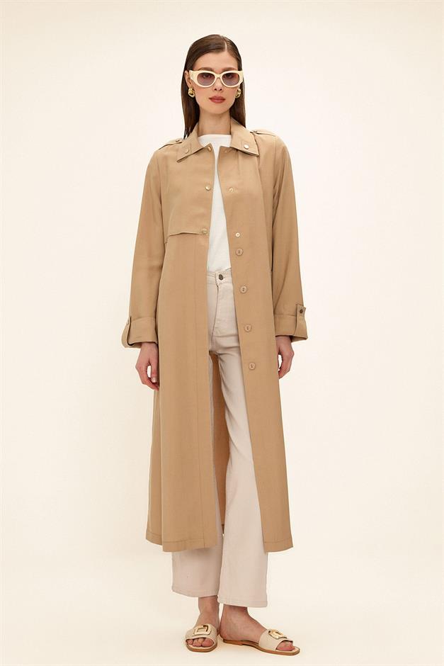 Unlined Modal Trench Coat with Contrast Stitching Detail IVORY 6717