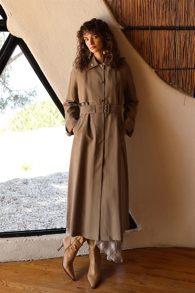 Unlined Modal Trench Coat with Contrast Stitching Detail A.COFFEE 6717