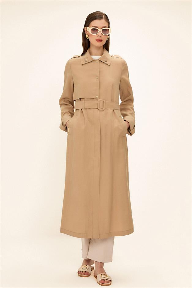 Unlined Modal Trench Coat with Contrast Stitching Detail IVORY 6717