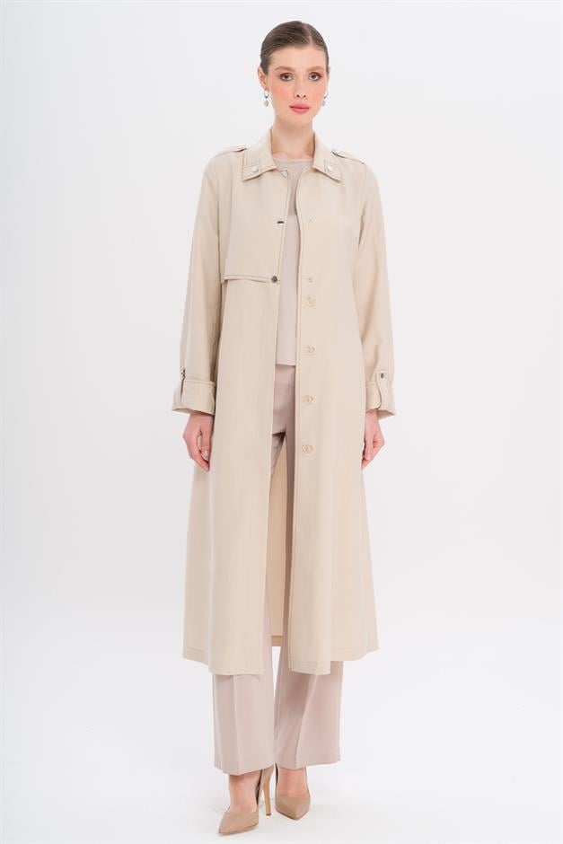 Unlined Modal Trench Coat with Contrast Stitching Detail STONE 6717