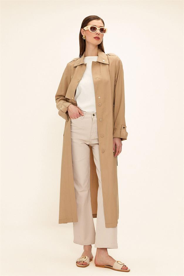 Unlined Modal Trench Coat with Contrast Stitching Detail IVORY 6717