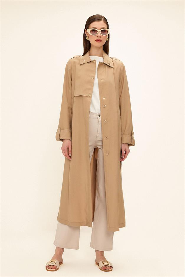Unlined Modal Trench Coat with Contrast Stitching Detail IVORY 6717