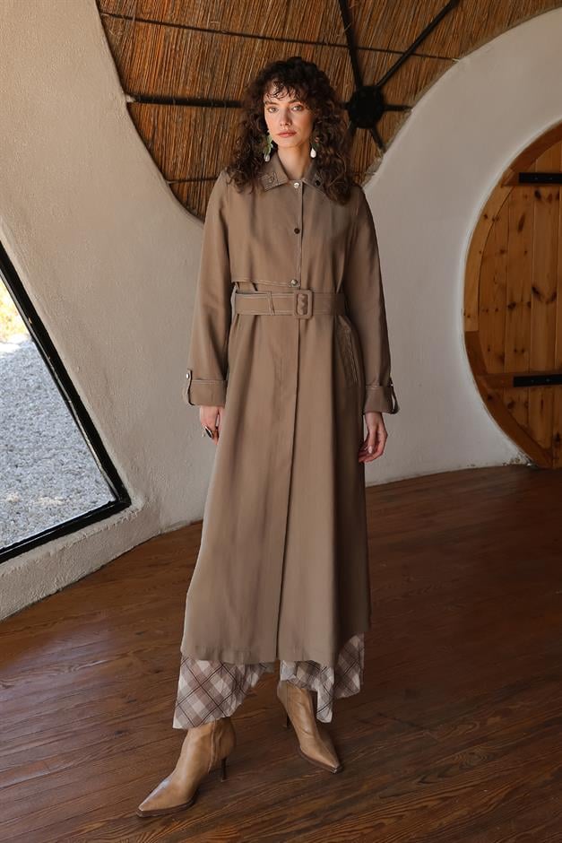 Unlined Modal Trench Coat with Contrast Stitching Detail A.COFFEE 6717