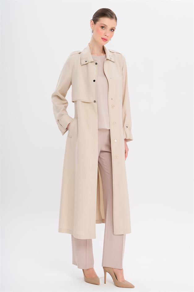 Unlined Modal Trench Coat with Contrast Stitching Detail STONE 6717