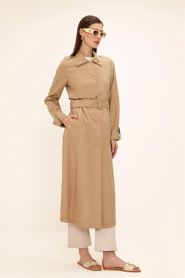 Unlined Modal Trench Coat with Contrast Stitching Detail IVORY 6717