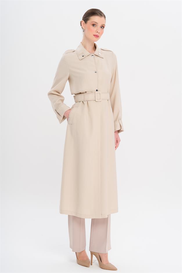Unlined Modal Trench Coat with Contrast Stitching Detail STONE 6717