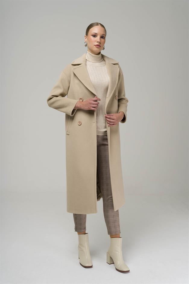 Double Breasted Mid-Length Oversize Coat IVORY 3860-Y
