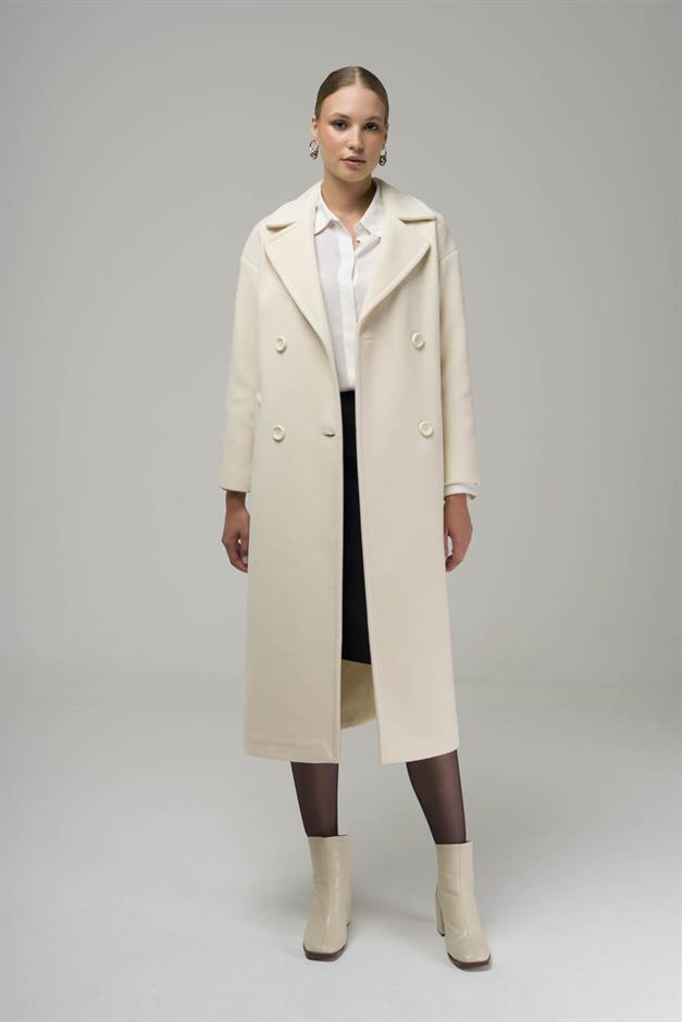 Double Breasted Mid-Length Oversize Coat IVORY 3860-Y