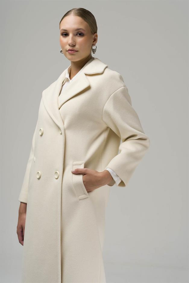 Double Breasted Mid-Length Oversize Coat IVORY 3860-Y