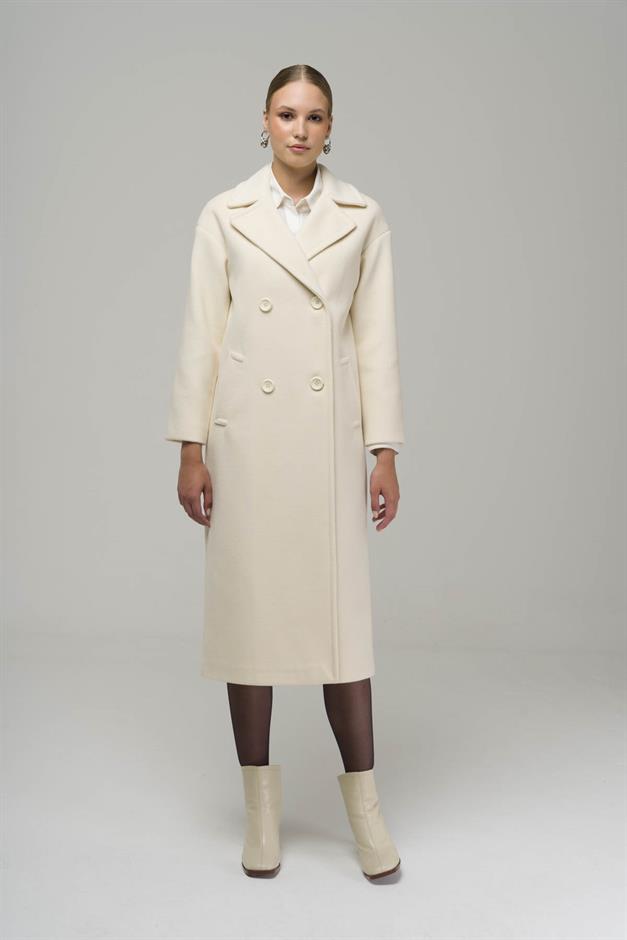 Double Breasted Mid-Length Oversize Coat IVORY 3860-Y